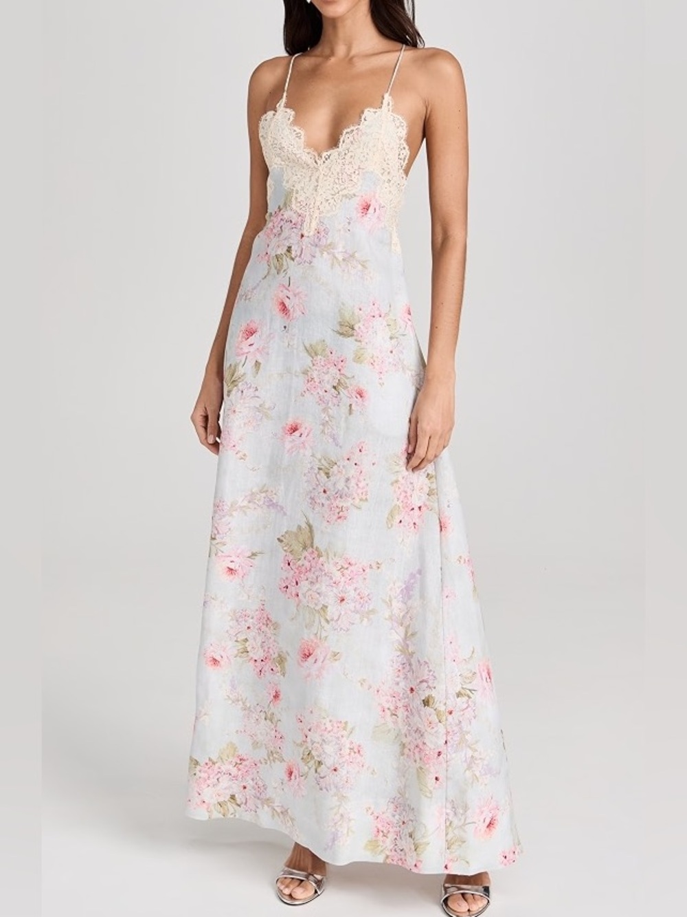 Zimmermann Halliday A-line In Blue Watercolour Floral Maxi Dress Size 3